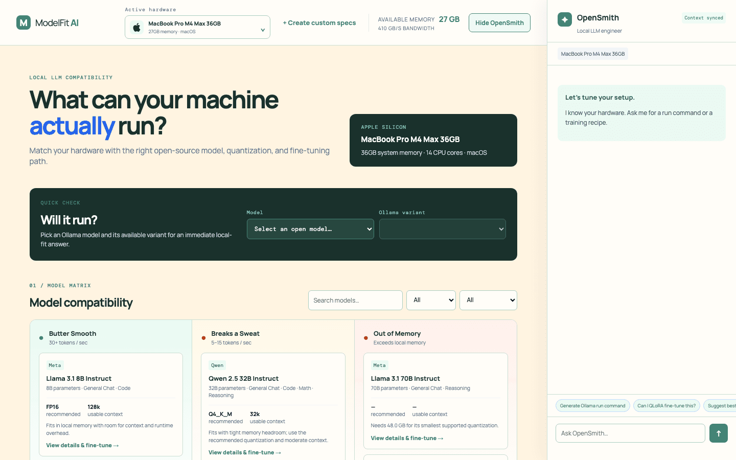 ModelFit AI application interface