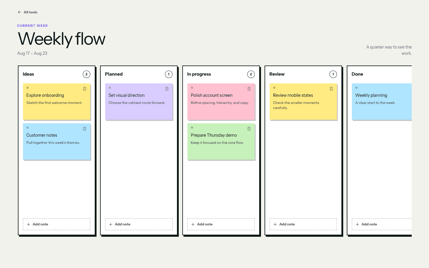 Weekly Flow application interface